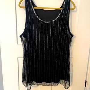 Black Sheer Beaded Top with Black Polyester Tank Lining